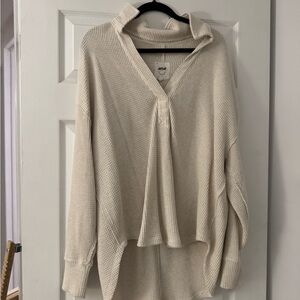 aerie Cream Waffle-Knit Collared Pullover
